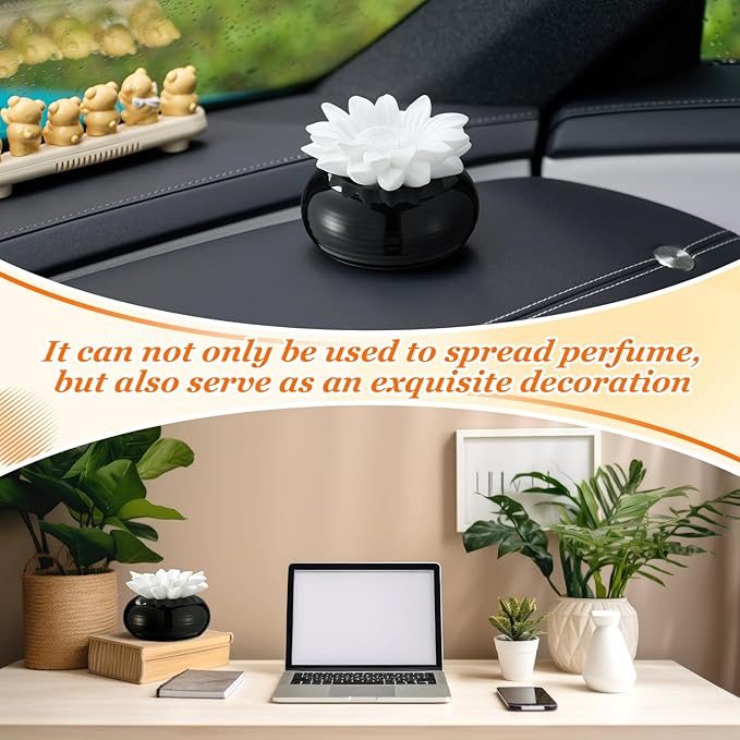 Honeydak 1 Pcs Reedless Ceramic Diffuser Set, Porcelain White Flower Aromatherapy Essential Oil Diffuser for Home Office Bathroom Tabletop Decor, Non-Electric, Valentines Day Gift (Daisy Flowers)