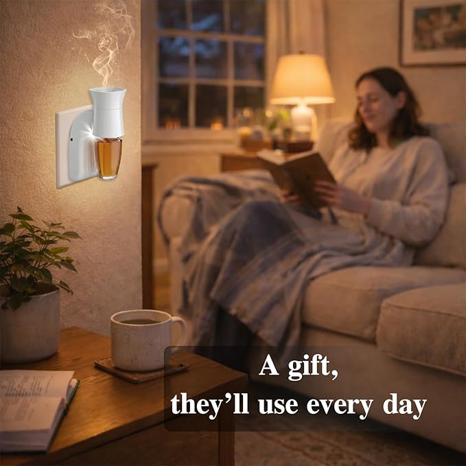 4 Pack Wall Fragrance Plug in with Night Light Compatible with Bath & Body Works Wallflowers, Plug in Aromatherapy Diffuser for Bedroom, Home Fragrance, Relaxing Atmosphere - White