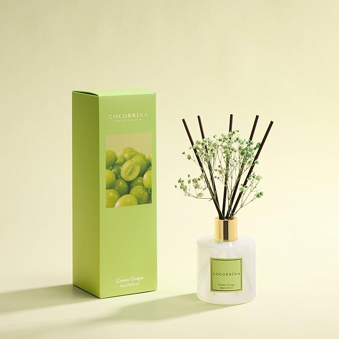 COCORRÍNA Reed Diffuser - Green Grape 6.7 fl oz Reed Diffuser with Sticks, Bedroom Bathroom Shelf Decor