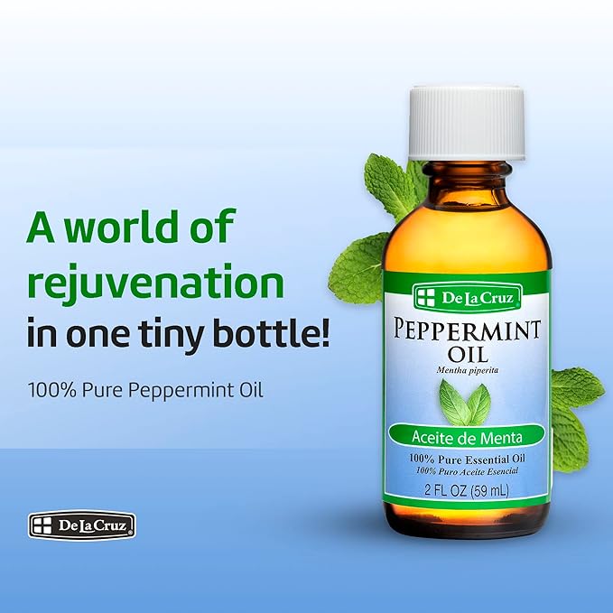 De La Cruz Peppermint Essential Oil - 100% Peppermint Oil for Aromatherapy - Steam Distilled - 1 Fl OZ (3 Bottles)