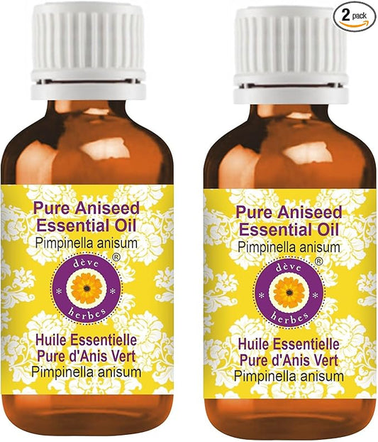 Deve Herbes Pure Aniseed Essential Oil (Pimpinella anisum) Steam Distilled (Pack of Two) 100ml X 2 (6.76 oz)