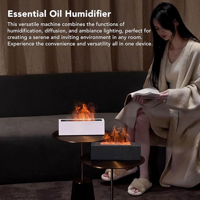 Nordic Mist Essential Oil Diffuser, Aromatherapy Humidifier with Flame Light Effect, Large Capacity 500ml Ultrasonic Diffuser for Home Office Yoga Spa, Quiet Operation 7 Color LED (White)
