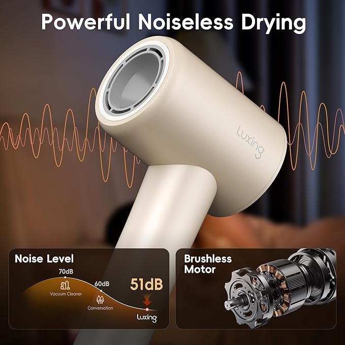 Hair Dryer, TurboLux Ionic 200 Million Negative Ions Fast Drying High Speed Hairdryer with Diffuser, Lightweight, Low Noise 1500W Hair Diffuser Dryer with 110000 RPM Brushless Motor (Cream)