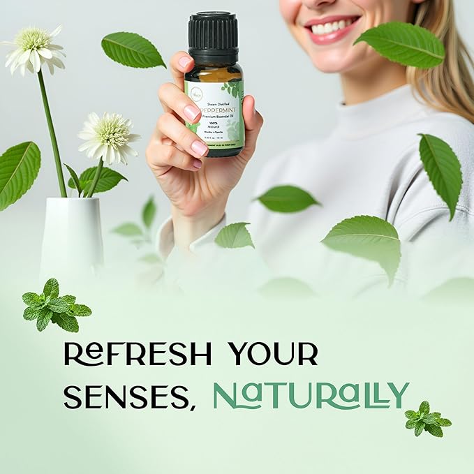 MyAce Peppermint Essential Oil 0.33 fl oz – 100% Pure & Steam Distilled Mentha Piperita – Undiluted, Natural Aromatherapy Oil for Diffuser, DIY Blends, Hair & Skin Care