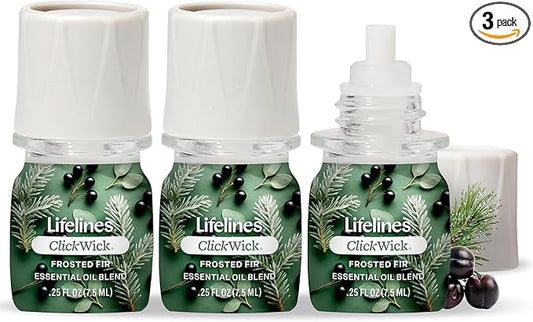 Lifelines ClickWick Essential Oil Blends for Lifelines Diffusers, 3-Pack Frosted Fir Set – Essential Oil Blend Refill for Candle, Plant & Shower Aromatherapy Diffuser – Fragrance for Diffusers