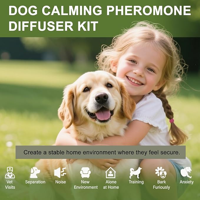 Dog Calming Diffuser, 4-in-1 Pheromone Refills for Anxious Dogs, 120-Day Continuous Stress & Anxiety Relief for Barking, Chewing, Crate Training