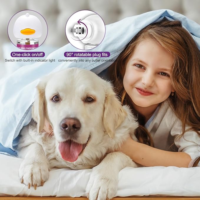 Cheerdog Dog Calming Pheromone Diffuser, Pet Calming Diffuser for Dog Anxiety Relief 3 Refills,Relieve Separation Anxiety, Stress Barking and Chewing Calm Relaxing