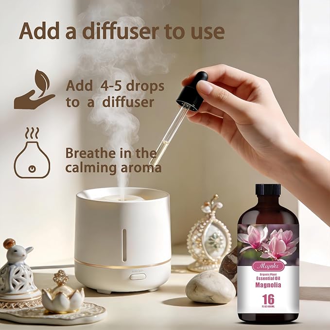 Magnolia Essential Oil – MLYNKL Magnolia Oils 16.33 fl oz for Diffusers, Humidifiers, Massage, DIY Candles, Soap, Cleaning, Home, Yoga, Office, Gifts - 490 ml