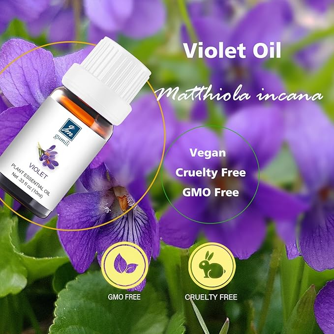 GM Gumili Violet Essential Oil - Pure Natural Fragrance for Aromatherapy, Perfume Making, Candles, Soap, Room Spray, Diffuser Blends - Organic, 10mL Undiluted
