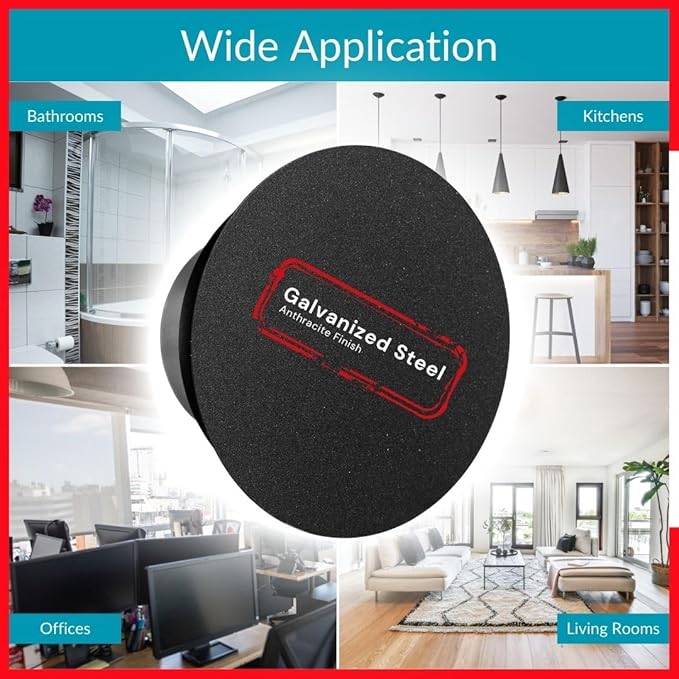 4 inch Black/Anthracite Metal Diffuser - Adjustable Vent for Wall - Ceiling Duct Cover with Front Plate - Universal Valve for Exhaust an Supply Air - Round Ventilation Covers