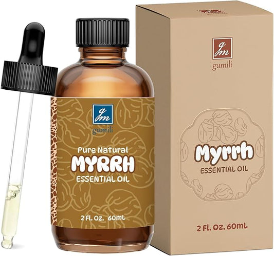 GM Gumili Myrrh Essential Oil 2 Oz, 100% Pure Natural Myrrh Oil for Diffuser, Skin, Hair, Body & Face, Massage, DIY & Home Use