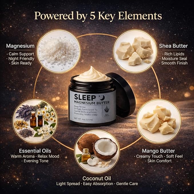 Magnesium Butter for Sleep, Deep Winter Magnesium Butter for Sleep, Nighttime Magnesium Cream with with Shea & Mango Seed Butter, Magnesium, Vitamin E and Natural Essential Oils for Leg, Foot (1)