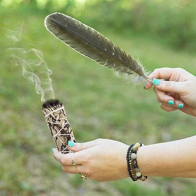 Ancient VEDA Organic Smudge Kit – Yerba Santa, Palo Santo, Sweetgrass Braid, Feather & Smudge Guide | Home Cleansing Kit for Meditation, Yoga, Energy Healing & Gift (Starter Kit, Yerba Santa Sage)