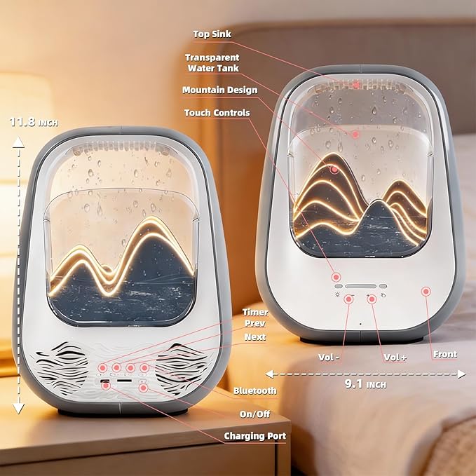 8-in-1 White Noise Sound Machine with Aroma Diffuser, Rain Sound Machine for Sleeping, Stress Relief, Waterfall Sound Machine Night Light Timer for Bedroom Office Home Decor, Gray