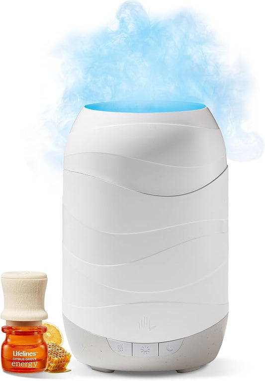 Lifelines Waves Ultrasonic Essential Oil Diffuser with Essential Oil Blend, 200ml - Aromatherapy Diffuser with Cascading Mist, Colored Lights & Auto-Shut Off Features - Home & Bedroom Essentials