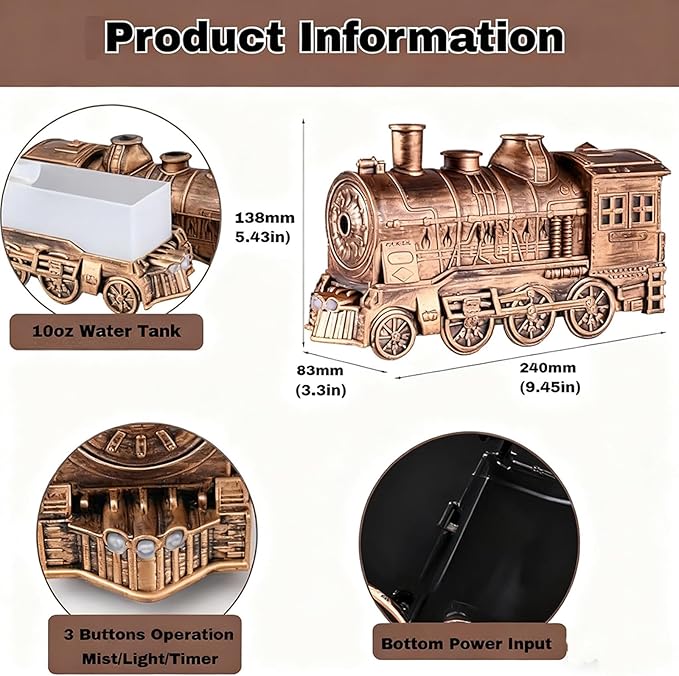 2026 New Train Diffuser, 300ml Train Essential Oil Diffuser – Aromatherapy Humidifier with Dual-Color LED Light, Ultrasonic Cool Mist, Quiet Auto Shut-Off Steam for Home & Office (White, Remote)