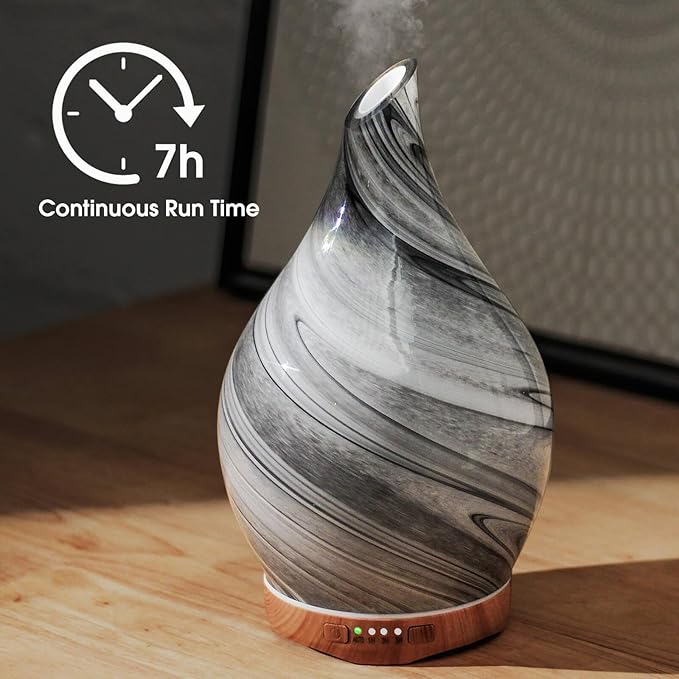 Porseme Essential Oil Diffuser Hand-Blown Glass Aroma Diffusor, Aromatherapy Unltrasonic Cool Mist deffuser, 7 Color Changing, Waterless Shut-Off, Timer Function for Home Office(280ml, Ink)