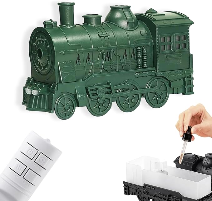 300ml Train Diffuser, Vintage Steam Train Aromatherapy Essential Oil Diffuser with Dual-Color LED Light, Quiet Aromas Diffuser with Cool Mist Modes &Smart Remote for Rooms,Bedrooms, Desks (Green)