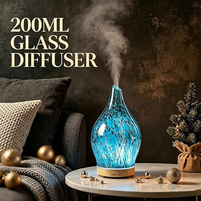 3 Essential Oil Diffuser Set,200ml Glass Diffuser Small Humidifier with Timer,7 LED Color Lights,Waterless Auto Shut-Off for Office Home Room Decor Gifts for Women