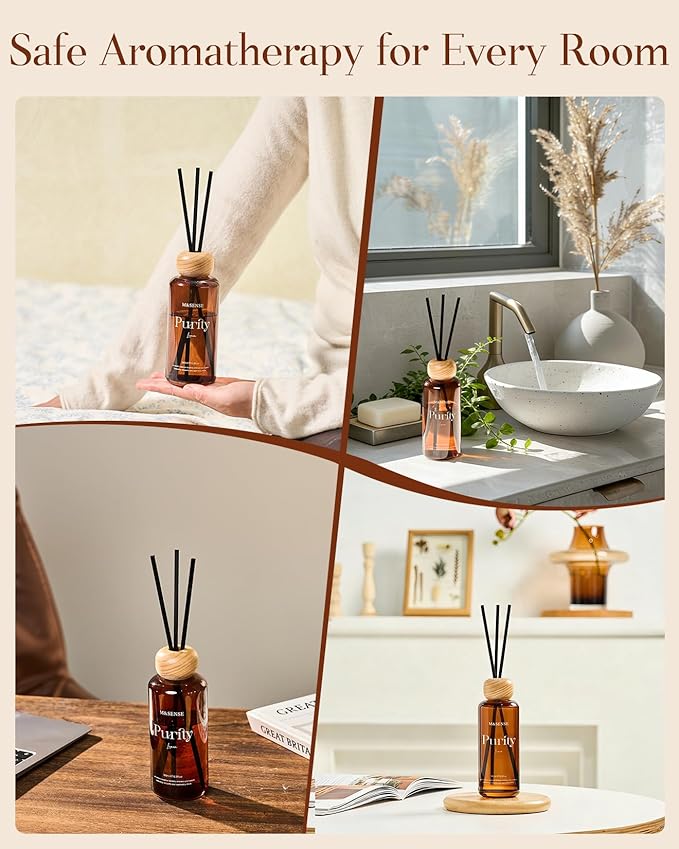 M&SENSE Lavender Eucalyptus Reed Diffuser: Upgraded Formula 6.3 fl oz Non-Toxic Aroma Set with Sticks, Long-Lasting Natural Essential Oil Gifts for Home, Bedroom