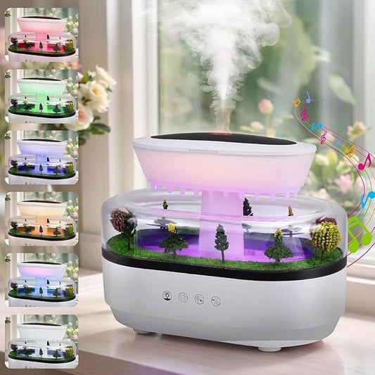 Essential Oil Diffuser 250ML Air Humidifier with 7-Color Adjustable LED Ambient Light,Water Drip Sound,Micro Landscape,Ultrasonic Quiet Mist,Ideal for Bedrooms,Offices & Plants (White)