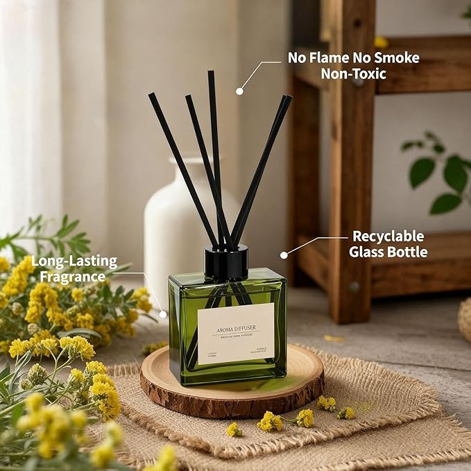 Reed Diffuser, 4 oz French Juniper Lavender Scent Diffuser with 10 Sticks, 90 Days Long Lasting Reed diffusers for Home, Elegant Fragrance for Bathroom Bedroom Office Decor, Air Fresh