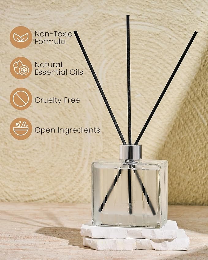 M&SENSE Sandalwood Lavender Reed Diffuser Set - 7.04 fl oz Scented Diffusers for Home, Long-Lasting Non-Toxic Fragrance Oil Aroma with Sticks, Housewarming Gifts for Bedroom Bathroom