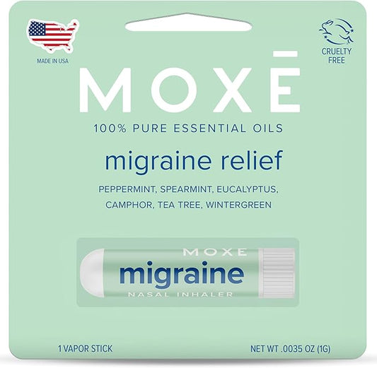 MOXE Migraine Relief Nasal Inhaler, Essential Oils for Headaches & Tension Relief, Portable Aromatherapy, Easy-to-Use, Pure & Undiluted, Peppermint, Spearmint, Eucalyptus, Tea Tree, USA Made, 1 Pack