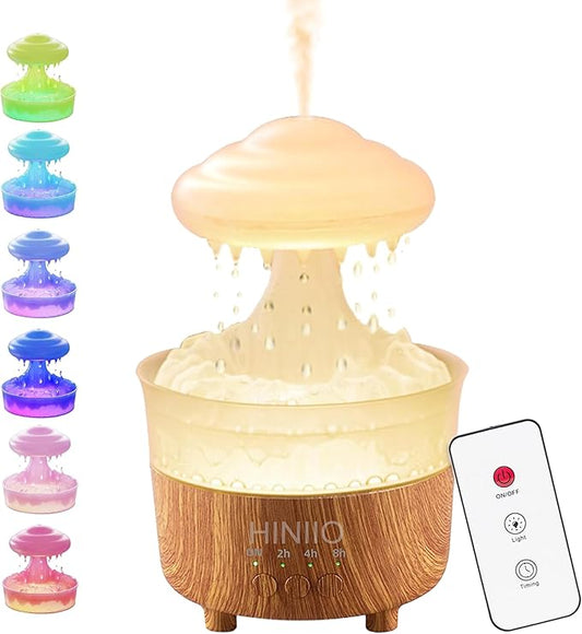 Rain Cloud Humidifier Water Drip with 7 Colors LED Night Light, Mushroom Essential Oil Diffuser with Remote Control for Bedroom Sleeping Relaxing(Wood Grain)