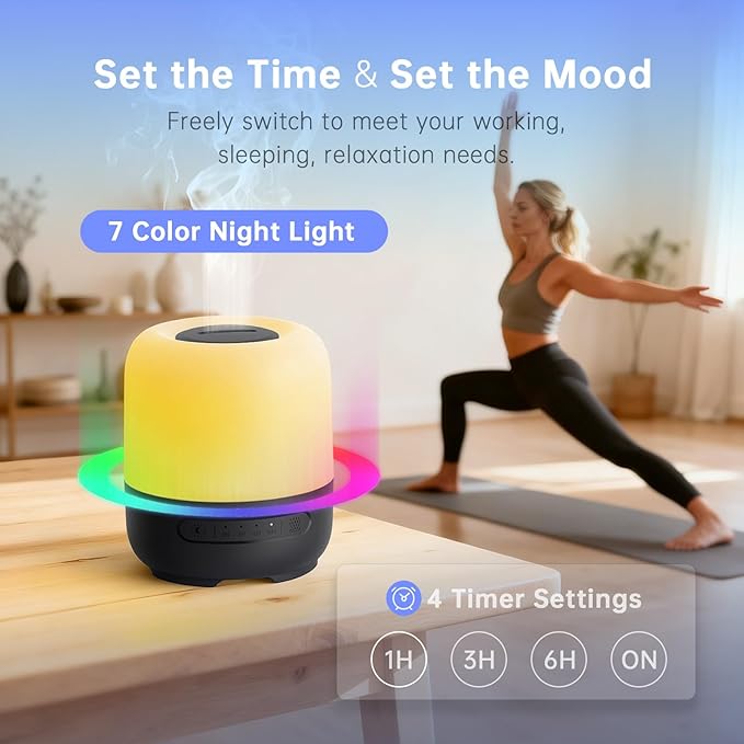 Essential Oil Diffusers for Home, 300ml Ultrasonic Aromatherapy Diffuser with 4 Timer & 7 Color Night Lights, Quiet 20dB Operation for 12 Hours, for Bedroom, Nursery, Office (1)