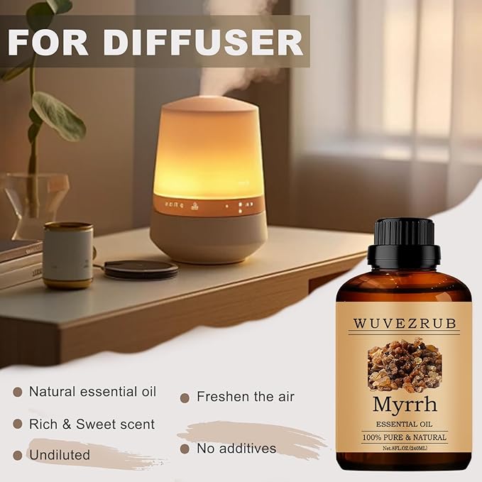 Myrrh Essential Oils 240ML, 100% Pure and Natural Essential Oil for Aromatherapy Diffuser - 8 Fl Oz/Myrrh