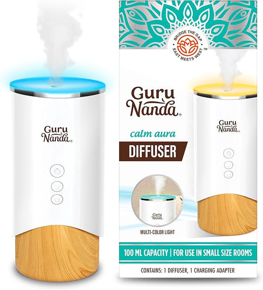 GuruNanda Calm Aura Essential Oil Diffuser, Sleek Modern Aromatherapy Diffuser with Turbo & Mist Modes, Auto Shut-Off Safety, Covers 250 Sq Ft, 100 ml