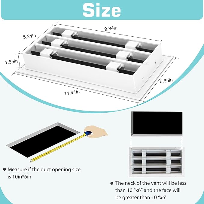 10x6 Modern AC Vent Cover, Decorative White Air Vent (Duct Opening Cutout), All Aluminium Standard Linear Slot Diffuser, Low Noise - Register Grille for Ceiling, Walls & Floors