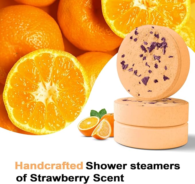 SWCANDY Shower Steamers Aromatherapy Birthday Gifts for Women Travel Essentials, 8 Pcs Orange, Bath Bombs Shower Bombs with Natural Essential Oils, Relaxation Home SPA