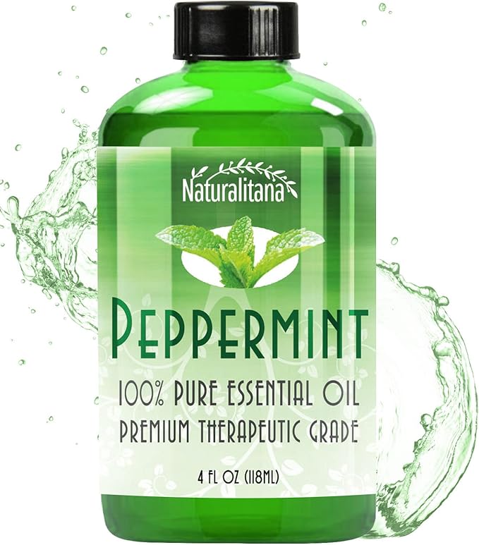 Naturalitana Peppermint Essential Oil Therapeutic Grade for Aromatherapy, Hair, Relaxation – Mint Scented 4 Fl Oz Bottle with Dropper