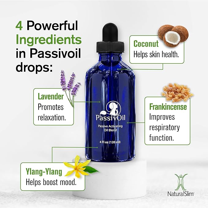Naturalslim Calming Essential Oil Blends Passivoil can be Spread or Massaged on Skin as an Aromatherapy Fragrance Oil - Therapeutic Grade Relaxing Pure Essential Oils for Diffusers for Home - 4oz