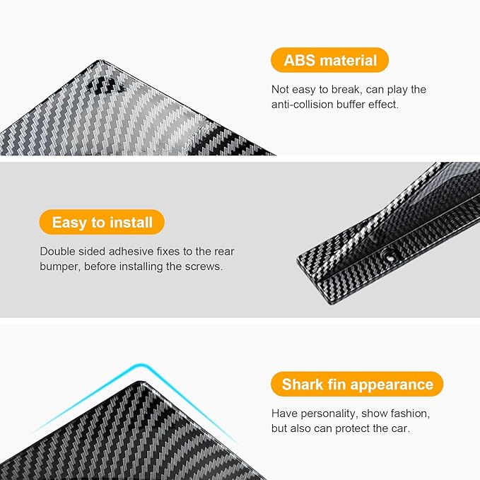 Augeny 4PCS Car Rear Lower Bumper Wing Lip Diffuser, Anti-Crash Straight Auto Shark Fin Spoiler Protector with Screws, Universal Rear Bumper Lip Diffuser Kit for Car SUV Truck (Straight/Carbon Fiber)