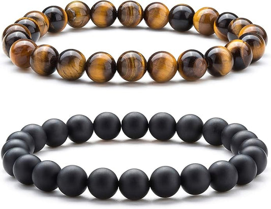Hamoery Men Women 8mm Natural Stone Lava Rock Diffuser Bracelet Elastic Yoga Agate Beads Bracelet Bangle