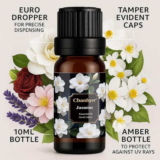 Floral Essential Oils Set 6 x 10ml–Gardenia, Jasmine, Rose, Chamomile, Cherry Blossom, Lavender–Pure Fragrance Oils for Diffuser, Aromatherapy and Gift