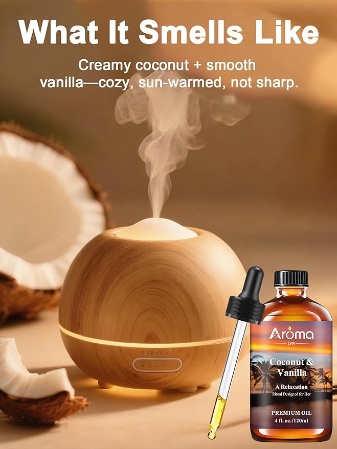 Coconut Vanilla Essential Oil 4fl.Oz - Essential Oils for Diffusers for Home & Aromatherapy - Vanilla Oil for Diffuser, Scented Oils for DIY Soap, Candle Making