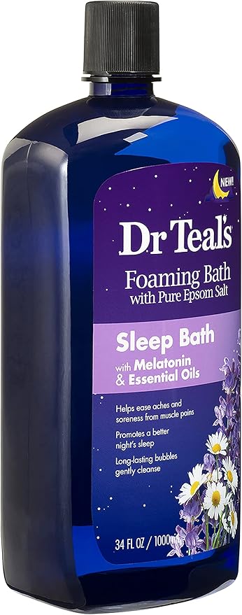 Dr. Teal's Foaming Bath Variety Gift Set (2 Pack, 34oz Ea.) - Hemp Seed Oil with Essential Oil Blend, Melatonin Nighttime Sleep Soak - Essential Oils Blended with Pure Epsom Salt Eases Pain & Stress