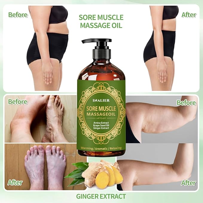 Mothers Day Gifts for Wife,Massage Oil for Massage Therapy,3 Pack Cellulite Massage Oil,Sore Muscle Arnica Oil & Lavender Massage Body Oil with Massage Ball & Thumb Saver Tool,Fathers Day Gift