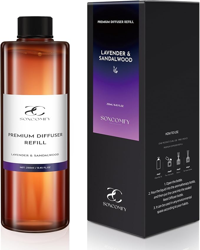 Diffuser Oil Luxury Essential Oils for Diffuser Refill & Air Freshener,Long-Lasting Natural Home Fragrance and Hotel Scent for Diffusers - 8.45 Fl.oz(250ml), Lavender & Sandalwood