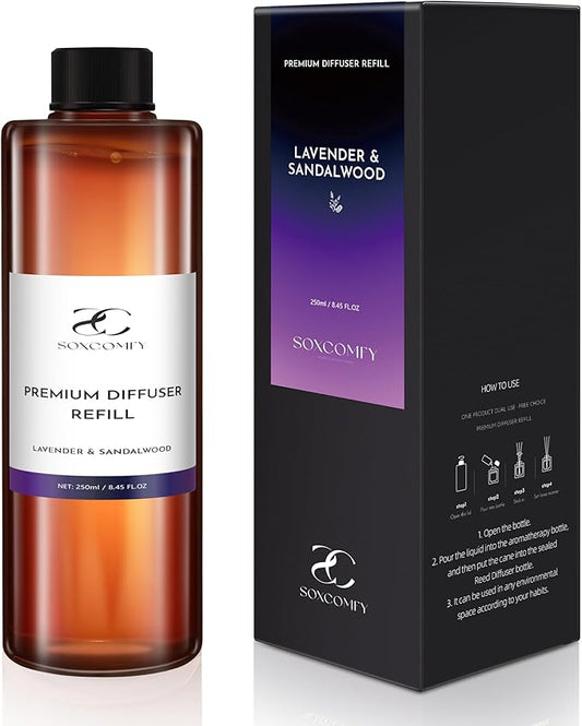 Diffuser Oil Luxury Essential Oils for Diffuser Refill & Air Freshener,Long-Lasting Natural Home Fragrance and Hotel Scent for Diffusers - 8.45 Fl.oz(250ml), Lavender & Sandalwood