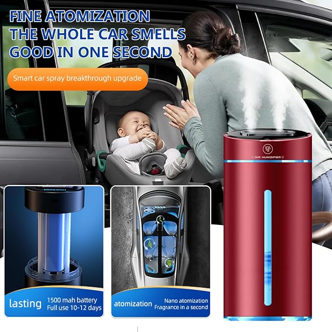 Smart Car Air Freshener, Car Air Freshener Diffuser with Humidifier, Auto On/Off, 3 Mode Adjustable, with 4 Essential Oils(Purple)