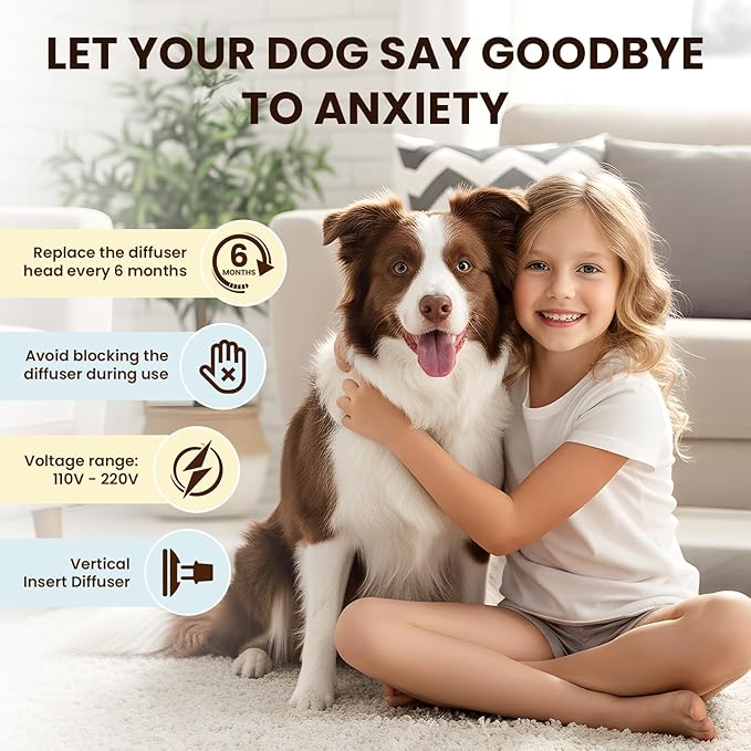 Dog Pheromones Calming Diffuser to Calm Dogs 4 IN 1 Kit (2 Diffusers+2 Refills) Pheromone Plug In for Stress Barking Pee Accidents Chewing Aggression Separation Anxiety Relief 60 Days(Odorless)