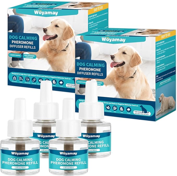 Woyamay Dog Calming Diffuser Refills - 4 Pack Dog Pheromones Calming Diffuser for Dog Anxiety Relief, Dog Pheromone Diffuser, 120 Days Pheromone Diffuser to Calm Dogs, Fits All Common Diffuser Heads
