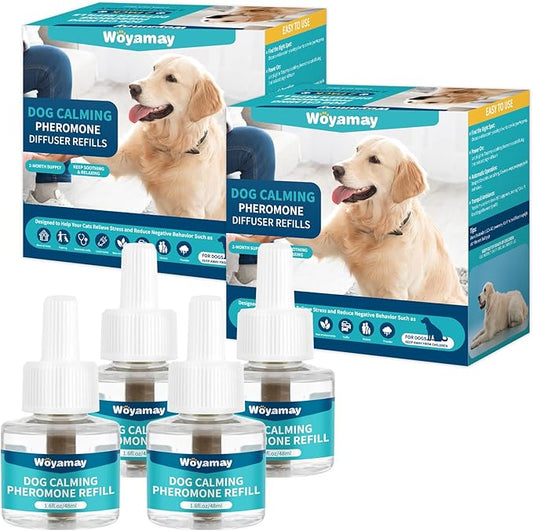 Woyamay Dog Calming Diffuser Refills - 4 Pack Dog Pheromones Calming Diffuser for Dog Anxiety Relief, Dog Pheromone Diffuser, 120 Days Pheromone Diffuser to Calm Dogs, Fits All Common Diffuser Heads