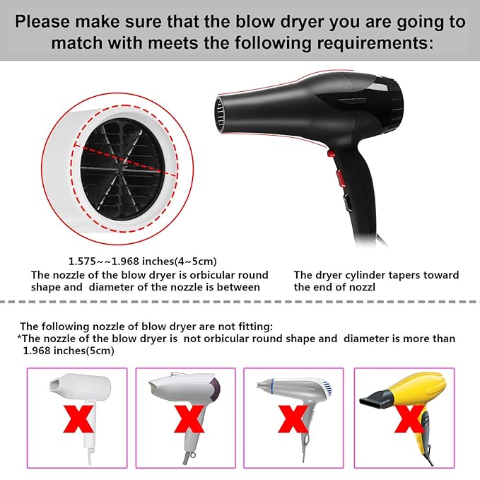 WAJIAYON Universal Collapsible Hair Dryer Diffuser Attachment-Foldable Portable Travel and Easy Storage Fit Most Hair Dryers with Nozzle Diameter D-1.575Inch to 1.968 Inch (4-5cm)- Gray
