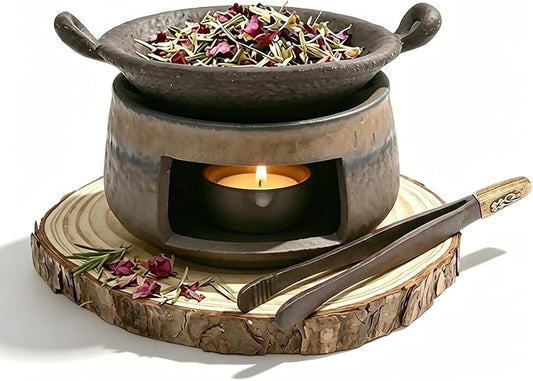 Ceramic Aromatherapy Burner, Incense Burner Kit with Clip and Pine Pad, Essential Oil Burner, Zen Incense Holder for Home Fragrance, Meditation, Relaxation & Bedroom Decor